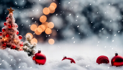 Cartolina natalizia con palline sotto la neve II - obrazy, fototapety, plakaty