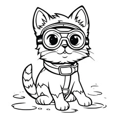  cat wearing diving goggles coloring page 