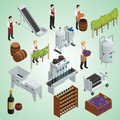 wine production isometric set - obrazy, fototapety, plakaty