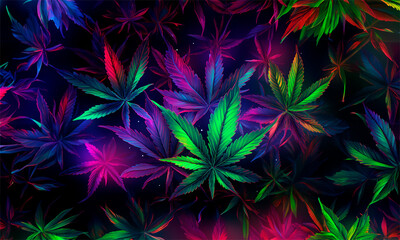 Obraz na płótnie Canvas Cannabis medicinal - CBD medicinal marihuana - Ilustracion neon retro 