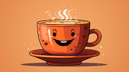 Cafe ilustracion estilo cartoon - Ilustracino taza de expresso caliente - Espuma  cafe kawaii - obrazy, fototapety, plakaty