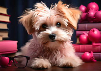 cute dog on a pink background
