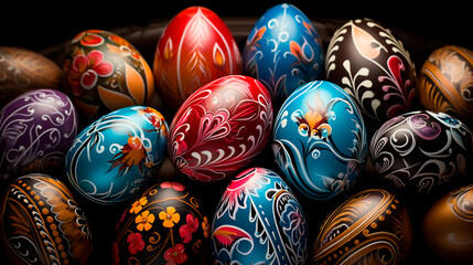 Huevos de pascua decorados a mano - Pascua pintura huevos adultos  - obrazy, fototapety, plakaty
