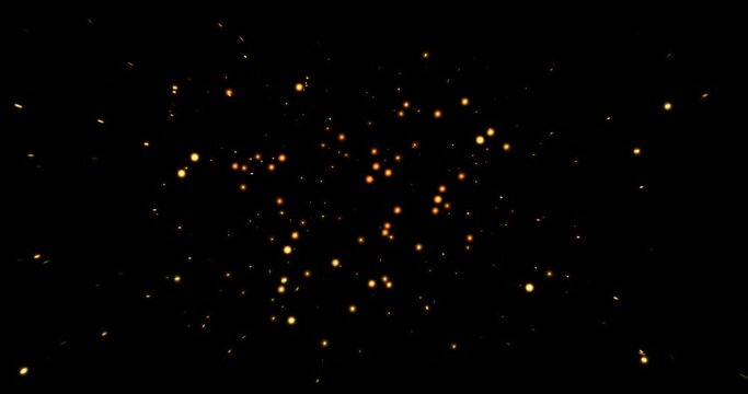 gold glow particles bokeh sparkle glittering on black background, holiday christmas new year celebration