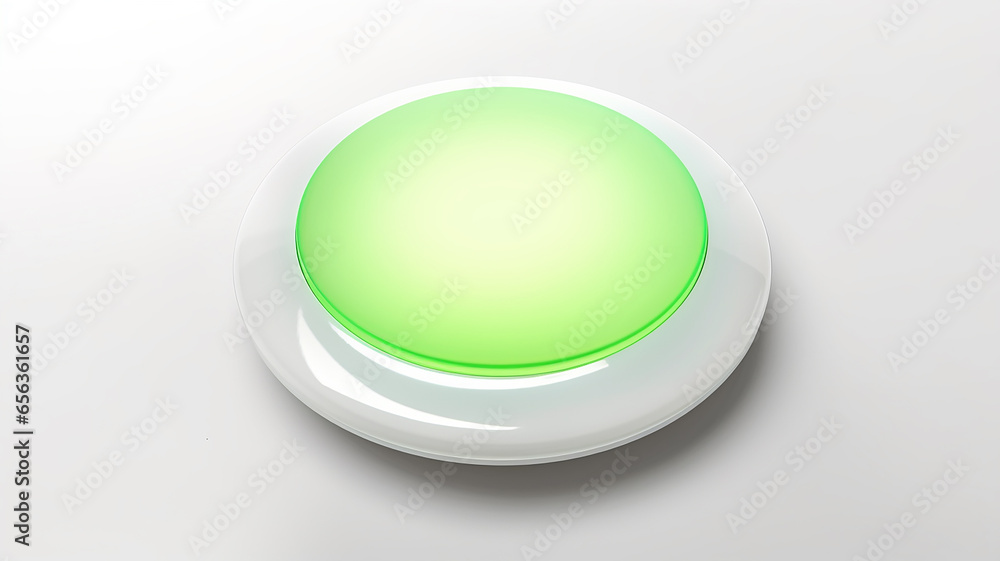 Poster green light fluorescent button isolated on the background of computer graphics website design