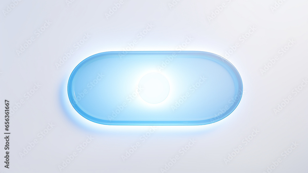 Poster blue light luminescent button isolated on the background of computer graphics website design
