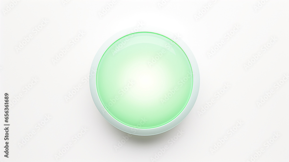 Poster green light fluorescent button isolated on the background of computer graphics website design