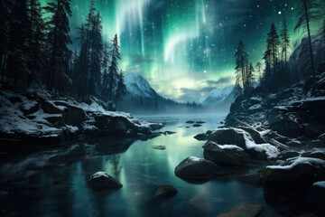 Colored northern lights in the sky