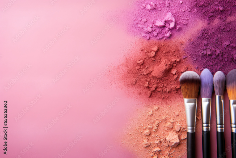 Poster make-up brushes set with colored eyeshadows and powders