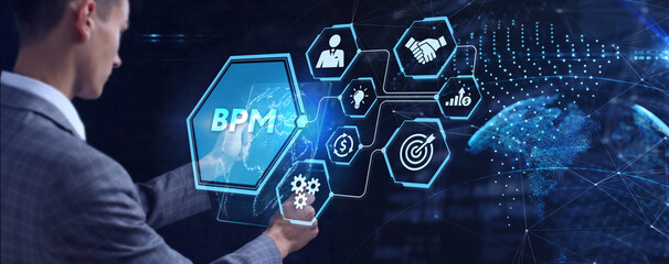 BPM Business process management system technology concept. - obrazy, fototapety, plakaty