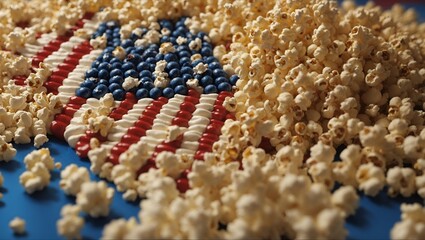 Obraz premium American flag made out of raspberry, cranberry and popcorn. Minimal abstract background.