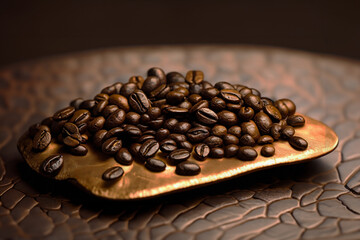 coffee beans on gold plate