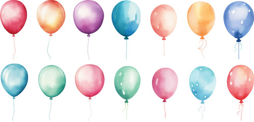Set of watercolor balloons on a white background.