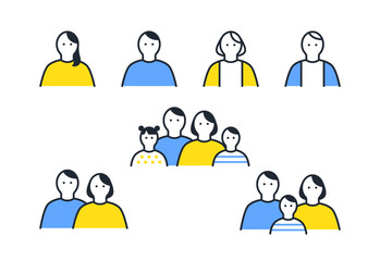 家族のシンプルなベクター線画アイコンイラストセット素材