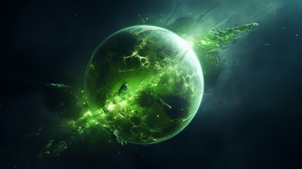 Fototapeta premium Green planet in space: a unique and beautiful view of a living world in the cosmos
