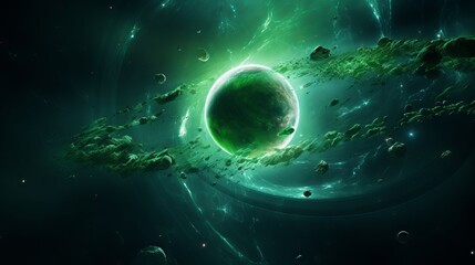 Green planet in space: a unique and beautiful view of a living world in the cosmos - obrazy, fototapety, plakaty