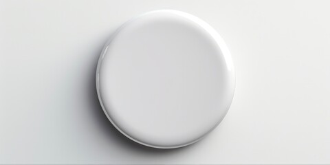 Round White Badge Pin Brooch Mock-Up. Isolated Three-Dimensional Button Push Blank Badge Pin 3D Rendering