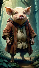 portrait of an old wise pig in fairy tale style, fantasy art. generative ai