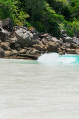 Fascinating boulders and jungle at the beach of the Seychelles.