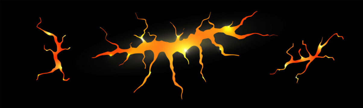 Lava crack. Earthquake and ground cracks, hole effect, craquelure and damaged lava texture. Vector illustrations can be used for topics earthquake, crash, destruction.