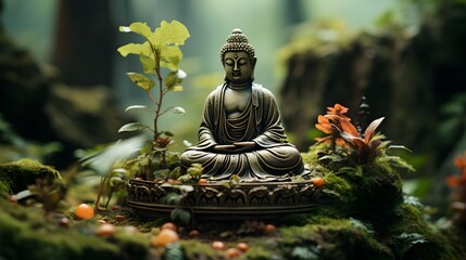 Buddha statue with wild forest background