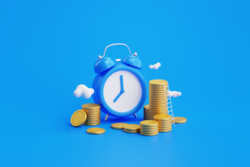 Finance money coin banking reminder cash time financial wealth clock success profit economy 3d background business investment income growth currency alert retirement timer minimal isometric concept. - obrazy, fototapety, plakaty