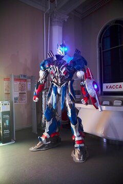 Moscow, Russia - March 24, 2023: Moscow VDNH. Exhibition of robots. A robot from a superhero movie