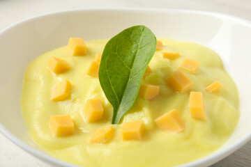 Tasty lunch concept with delicious cheese soup
