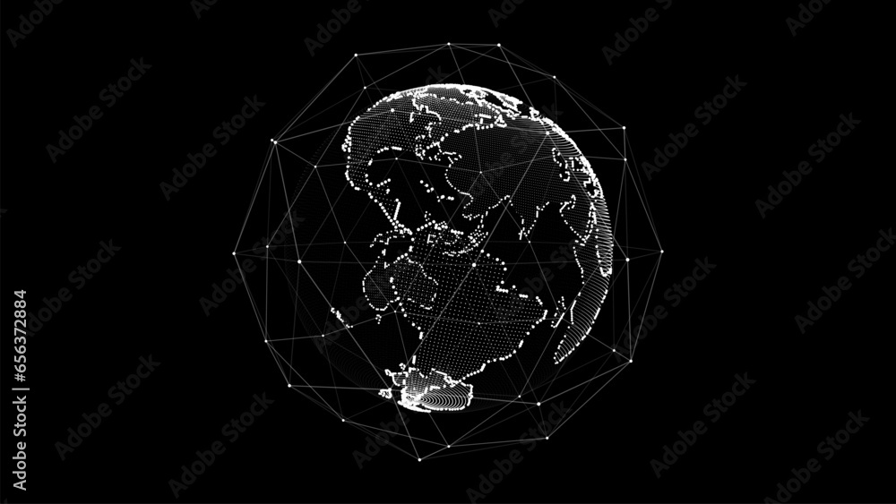 Poster virtual planet earth with particles and lines. network connection big data. abstract technology back