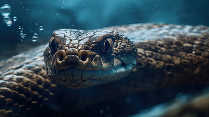 Fototapeta premium Big snake in underwater. Generative AI