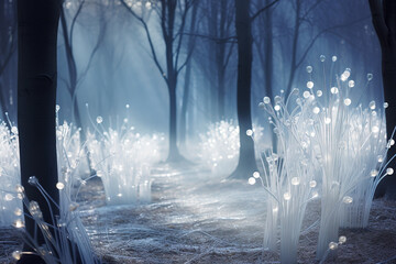 Whispering landscape of frozen forest, winter silence, ethereal nature