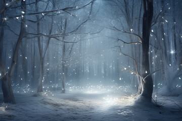 Whispering landscape of frozen forest, winter silence, ethereal nature