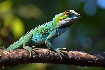 Fototapeta premium Portrait of a blue chameleon (Chamaeleo viridis)