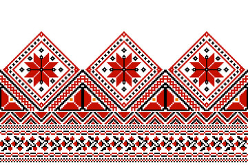 flower embroidery on white background. ikat and cross stitch geometric seamless pattern ethnic oriental traditional. Aztec style illustration design for carpet, wallpaper, clothing, wrapping, batik.