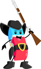 Cartoon eraser school supply cowboy, ranger, sheriff and robber character. Isolated vector Texas wrangler personage armed with a rifle, exudes wild west charm ready to erase mistakes with playful bang