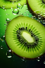 Cut kiwi fruits in water with air bubbles