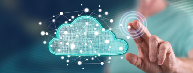 Man touching a cloud networking concept