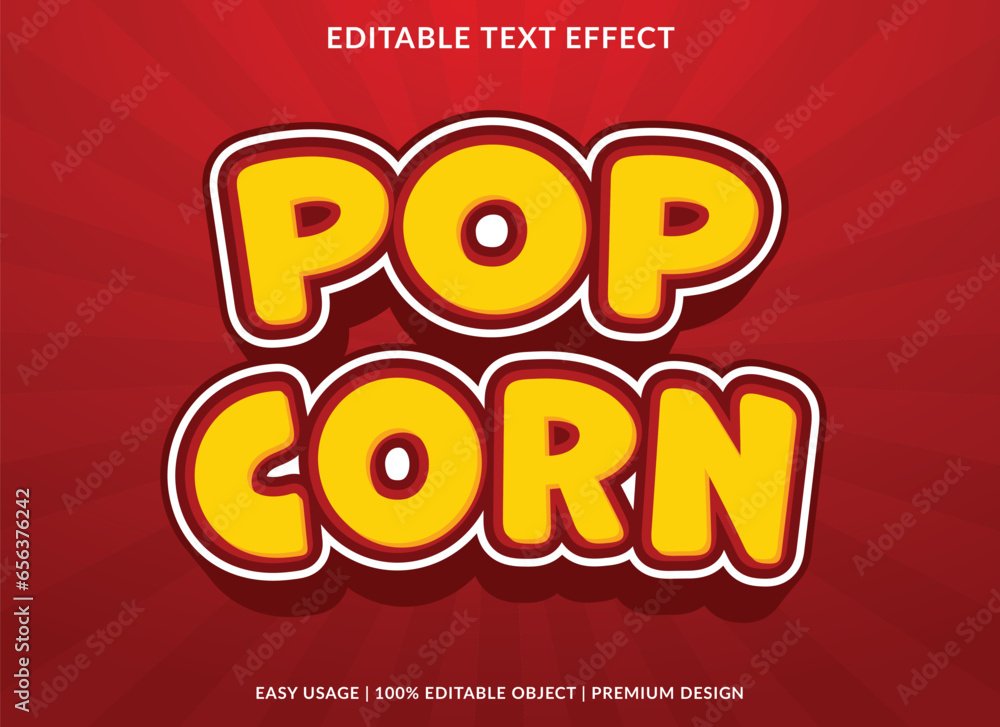 Poster popcorn text effect template design with 3d style use for business brand and logo