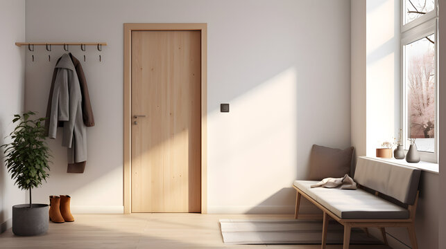 entr&eacute;e d'appartement avec petit banc et porte manteaux