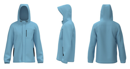 Men’s hooded raincoat jacket. isolated