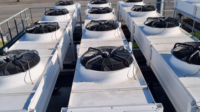Industrial air conditioning system. Close-up of large industrial fans.