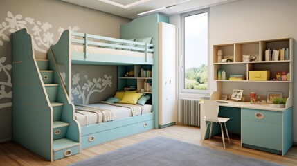 Contemporary modern kid room with beautiful furniture and accessories