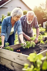 shot of a man and woman working on their vegetable garden