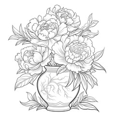 bouquet of flowers in vase coloring page