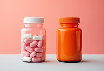 pharmacy drug bottles soli light color background - obrazy, fototapety, plakaty