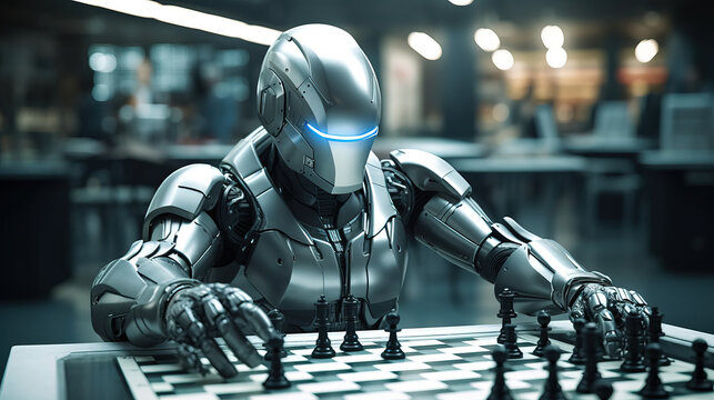 Robot playing a chess. Generative AI