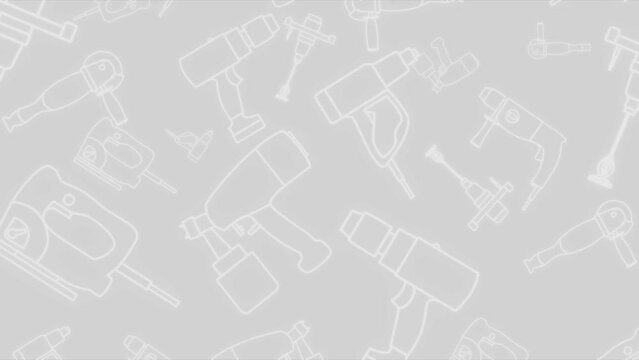 looped technical background with construction tools. outline icons move