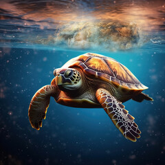 Turtle in underwater. Generative AI