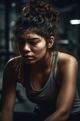 Fototapeta na wymiar shot of a young woman looking exhausted while working out in a gym