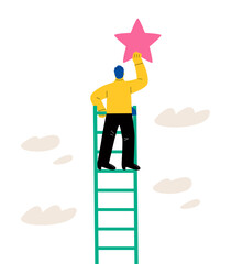 Business goals, mission accomplishment, career growth, improve skill to success or ladder to achieve target concept. Flat vector illustration isolated on white background © Stranger Man